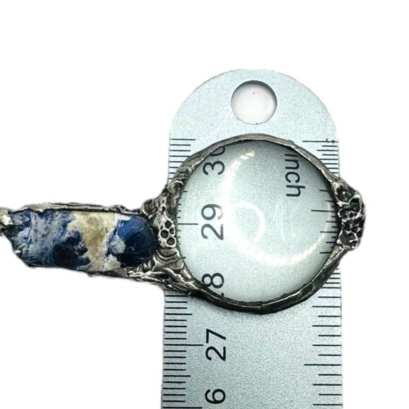 Natural Blue Opal & Magnifying Glass Silver Blend  Glass Beaded Artisan Necklace - Picture 8 of 12